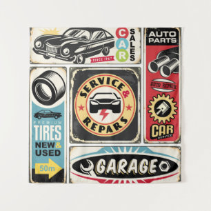Tapete De Parede O serviço de carro e o retro de reparo assina a co