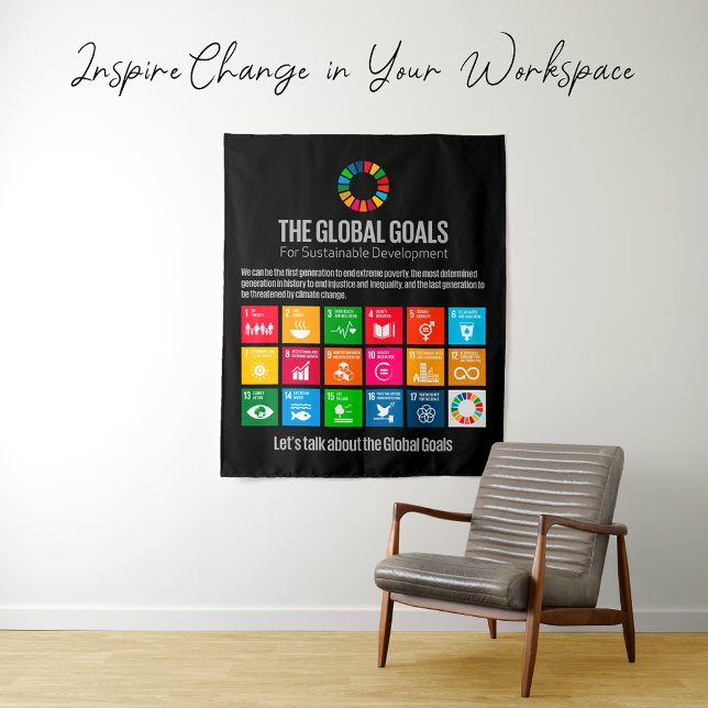Tapete De Parede Objetivos globais da ONU DG 2030 (Zazzle_The_Global_Goals_SDG_2030 poster Tapestry green planet sustainability renewable energy)