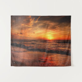 Tapete De Parede Ocean Beach Orange Sunset Wall