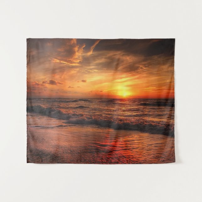 Tapete De Parede Ocean Beach Orange Sunset Wall (Frente (Horizontal))