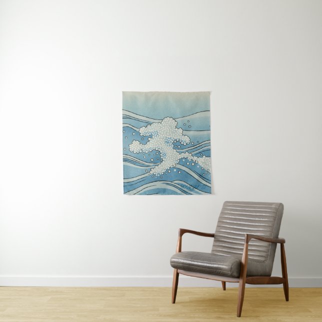 Tapete De Parede Ocean Wave Art Print – Japanese Woodblock Style (In Situ)