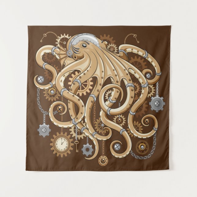 Tapete De Parede Octopus Steampunk Surreal Retro Style Machine   (Frente)