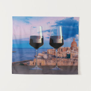 Tapete De Parede Óculos de vinho com vista ao pôr do sol sobre La V