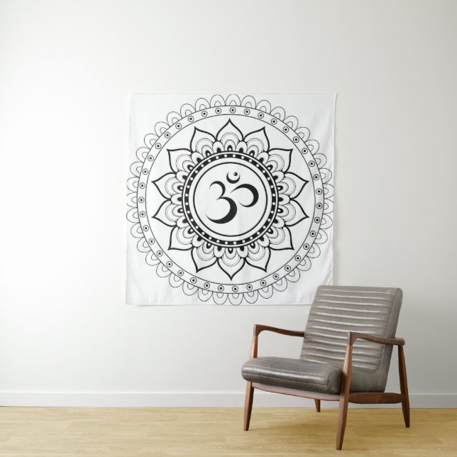 Tapete De Parede Ohm Mandala Om Mandala Branco & Preto (In Situ)