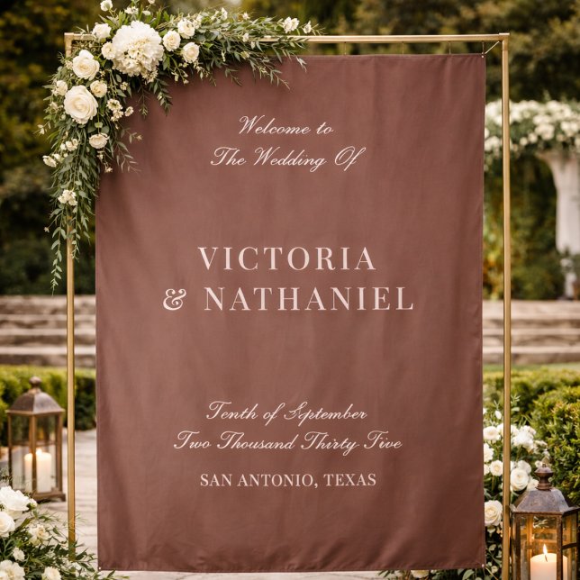 Tapete De Parede Old Money Mocha Brown Fabric Wedding Welcome Sign (Criador carregado)