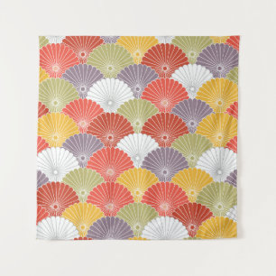 Tapete De Parede Onda Floral Japonesa: Vintage Colorida