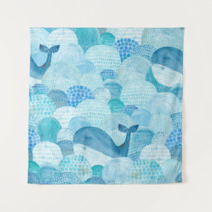 Tapete De Parede Ondas, baleia, textura azul infantil