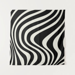 Tapete De Parede Ondas de estilo retrô preto e branco