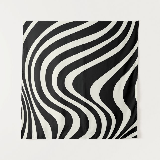 Tapete De Parede Ondas de estilo retrô preto e branco (Frente)
