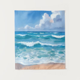 Tapete De Parede Ondas do Oceano Azul | Praia Mar Aquarela