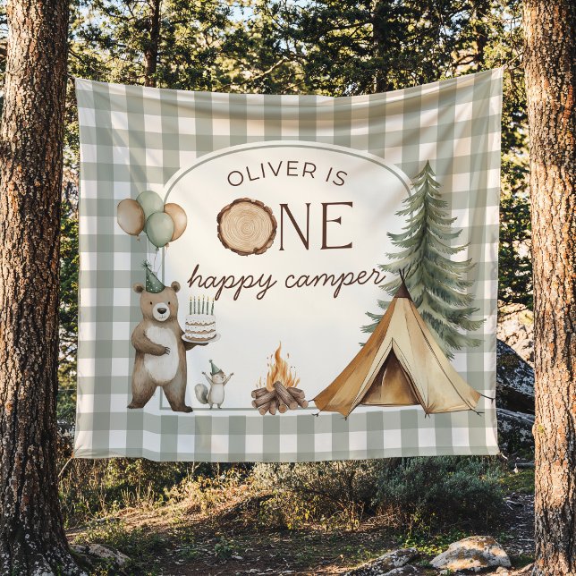 Tapete De Parede One Happy Camper Birthday Banner Backdrop  (Criador carregado)