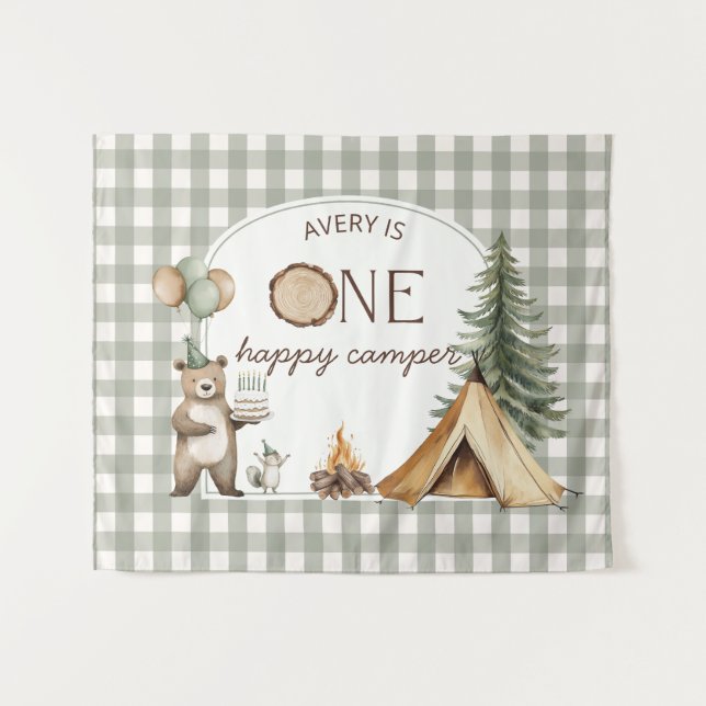 Tapete De Parede One Happy Camper Birthday Banner Backdrop  (Frente (Horizontal))