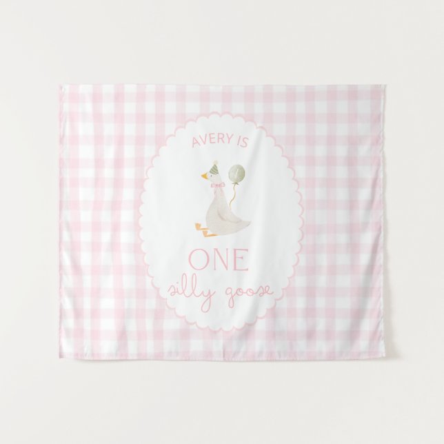 Tapete De Parede One Silly Goose Birthday Personalized Banner 1st (Frente (Horizontal))