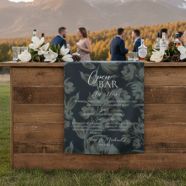 Tapete De Parede Open Bar and Signature Drink Brown Floral Wedding  (Give your open bar and added touch of elegance with this Open Bar and Signature Drink Brown Tapestry)