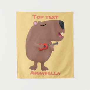 Tapete De Parede Óptica desenho animado de capybara ukulele