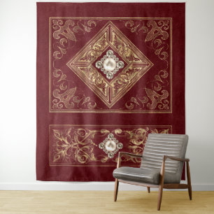 Tapete De Parede Opulsão do ornamentado Farinha vermelha e Dourad