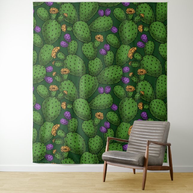 Tapete De Parede Opuntia florescente em verde escuro (In Situ)