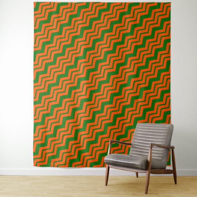 Tapete De Parede Orange Green Chevron Zigzag Design  (In Situ)