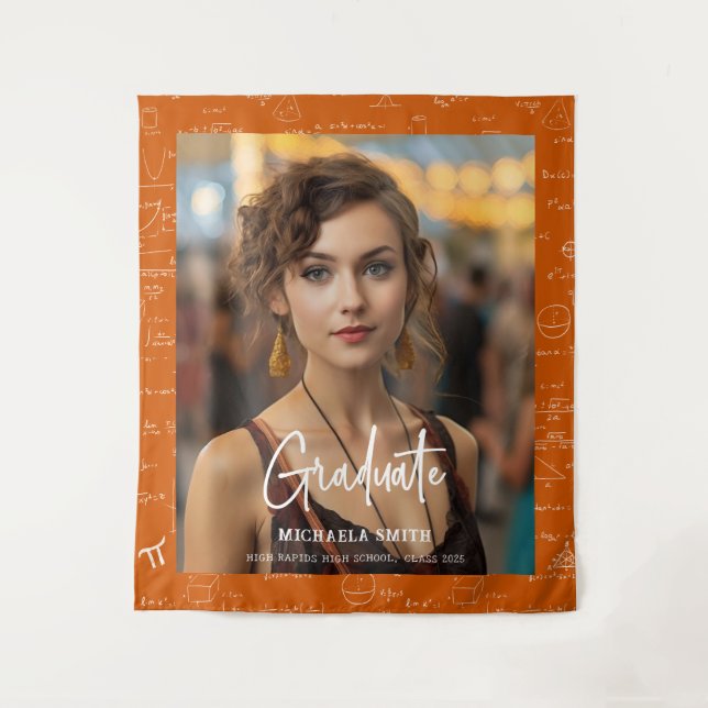 Tapete De Parede Orange Math Handwritten Script Photo Graduation  (Frente)