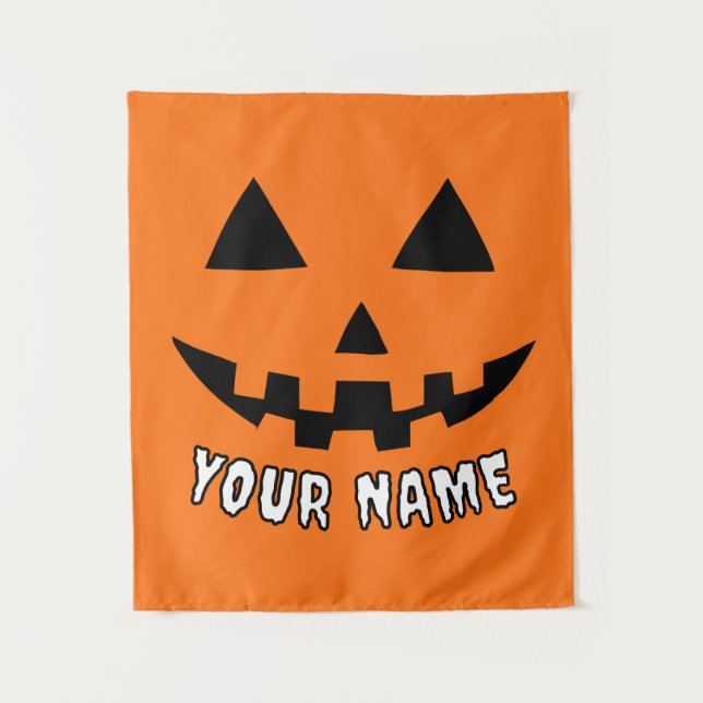 Tapete De Parede Orange Pumpkin Personalizado Halloween Seu Nome (Frente)