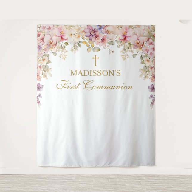 Tapete De Parede Orchid Floral First Communion Backdrop (Frente)