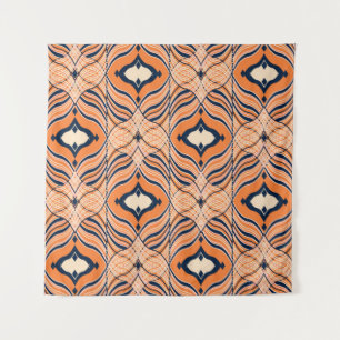 Tapete De Parede Oriental Sem Costura: Ornamento Laranja Negro