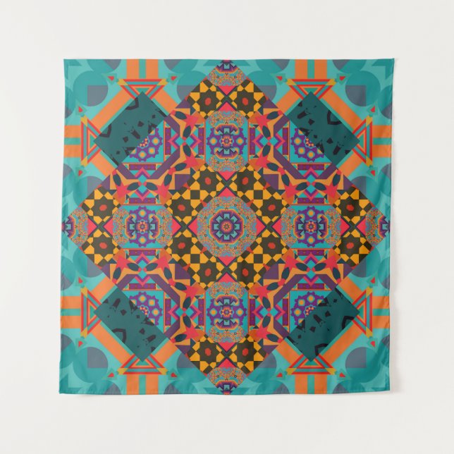 Tapete De Parede Ornamentado Oriental: Decor Verde de Luxo. (Frente)