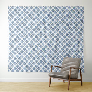 Tapete De Parede Ornamento bordado azul no branco