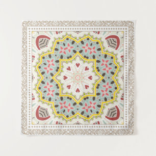 Tapete De Parede Ornamento colorido decorativo sobre fundo branco,