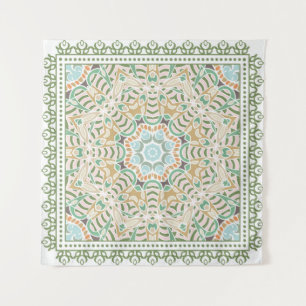 Tapete De Parede Ornamento colorido decorativo sobre fundo branco,