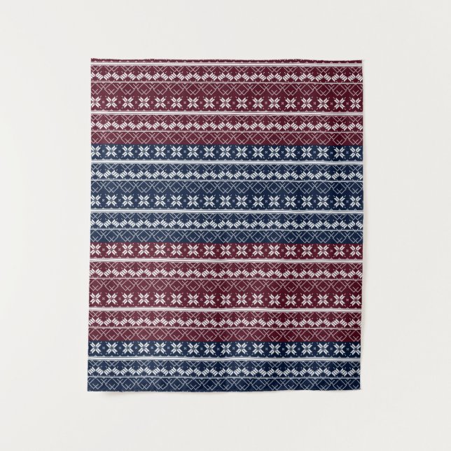 Tapete De Parede Ornamento escandinavo em azul, burgundy (Frente)