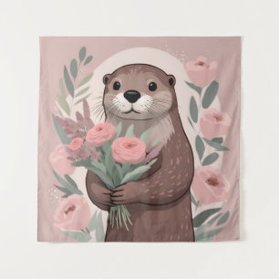 Tapete De Parede Otter Adorável Com Flores