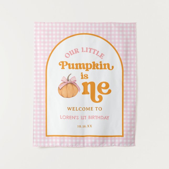 Tapete De Parede Our Little Pumpkin Girl 1st Birthday Party Banner (Frente)