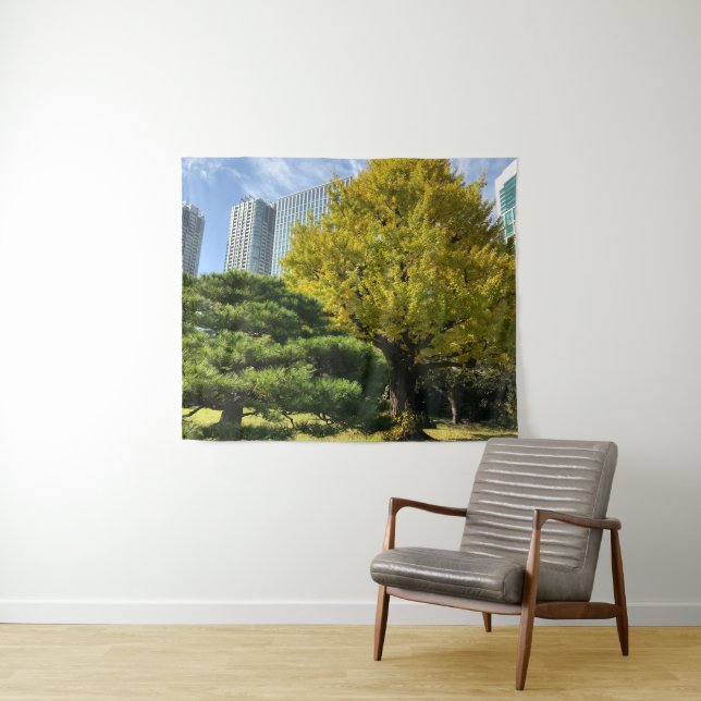 Tapete De Parede Ouro Amarelo Ginkgo e Pine Tree (In Situ (Horizontal))