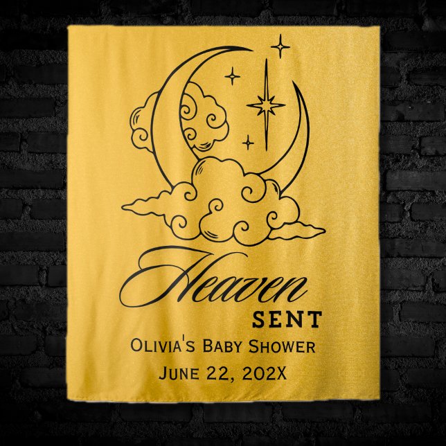 Tapete De Parede Ouro de Lua e Estrelas Enviado do Céu para Chá de  (Heaven Sent Gold Moon Stars Baby Shower Photo Backdrop)