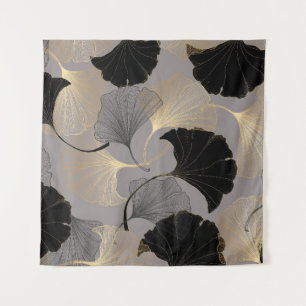 Tapete De Parede Ouro elegante Ginkgo, fundo vintage.