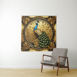 Tapete De Parede Ouro pavão e quadro ornamental negro