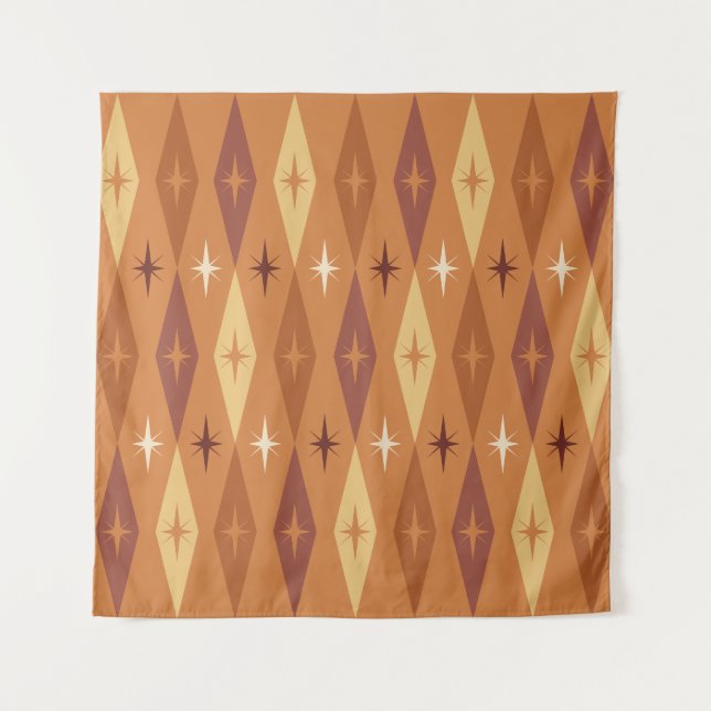 Tapete De Parede Ouros Atômicos de 1950 Estrelas Laranja (Frente)