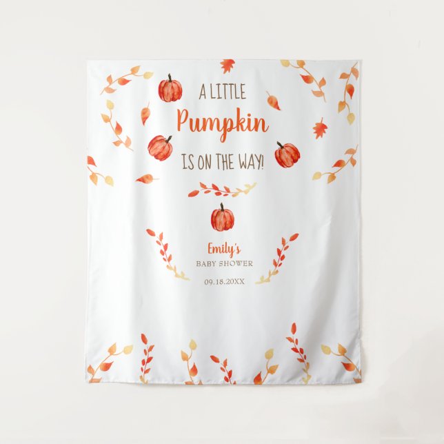 Tapete De Parede Outono Pequeno Bebe de Abóbora Chuveiro Folhas  (Frente)