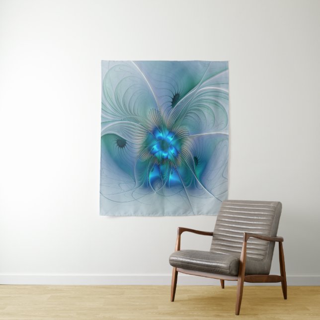 Tapete De Parede Ovações de Pé, Fractal Azul Turquesa Abstrato (In Situ)