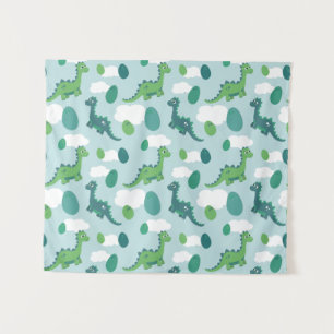 Tapete De Parede Ovos de dinossauro brancos, padrão verde azul