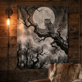 Tapete De Parede Owl Moon Tapestry | Dark Forest Art 