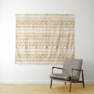 Tapete De Parede Padrão Africano Dourado Tribal Trendy White