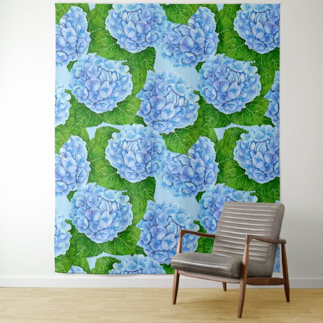 Tapete De Parede Padrão aquoso de hydrangea azul (In Situ)