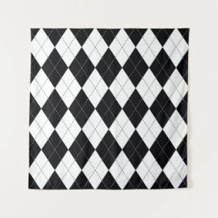 Tapete De Parede Padrão argyle contínuo em preto e branco. Geomét