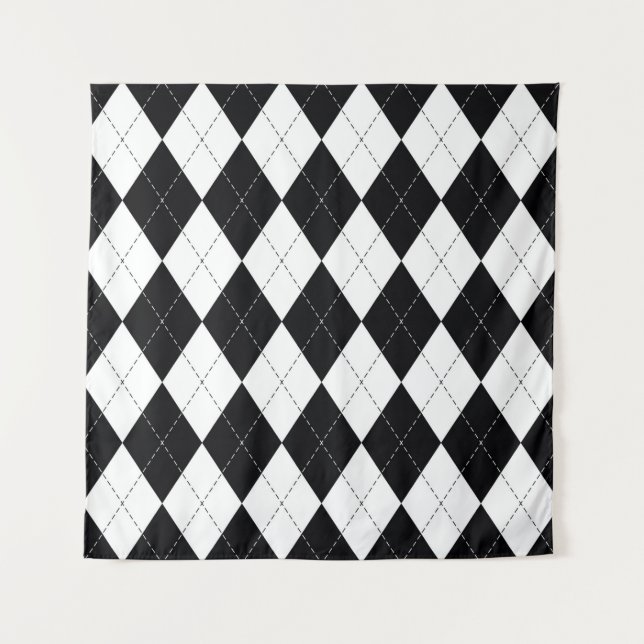 Tapete De Parede Padrão argyle contínuo em preto e branco. Geomét (Frente)