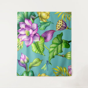 Tapete De Parede Padrão Botânico Ininterrupto Lótus Rosa e Amare