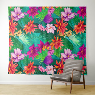 Tapete De Parede Padrão Colorido de Flores Tropicais