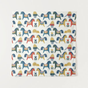 Tapete De Parede Padrão com cavalos inspirado na arte escandinava.
