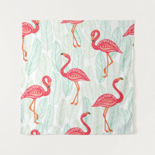 Tapete De Parede Padrão com ornamentos flamingos cor-de-rosa em um
